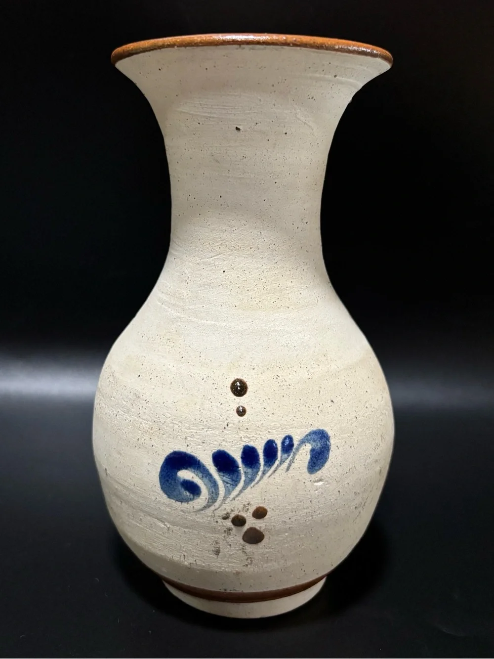 Vintage Tonala Mexican Pottery Vase Hand Painted Folk Art Bird Sandstone 6.5”